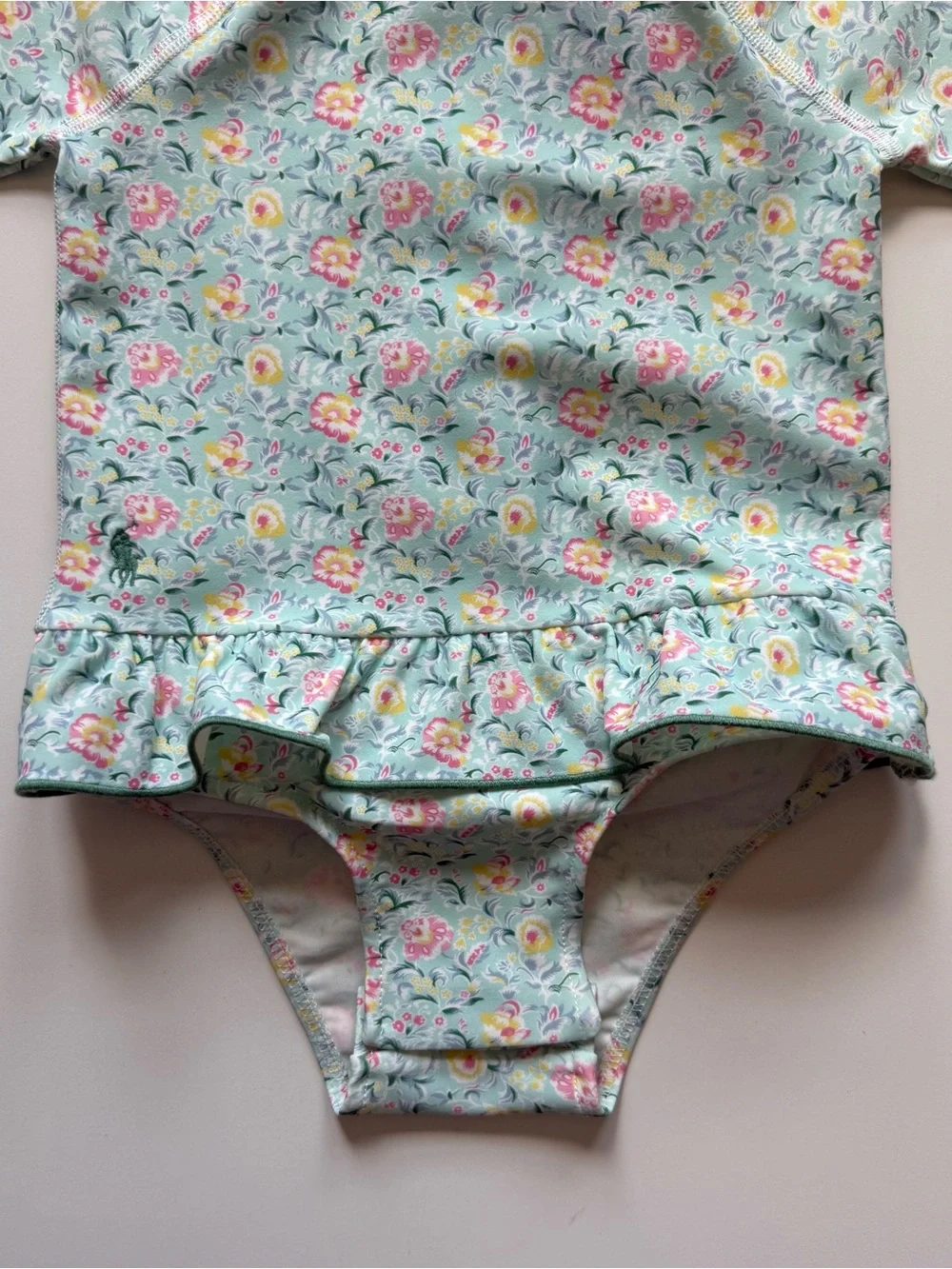 Ralph Lauren Baby Girl Floral Ruffled One-Piece Rashguard Swimsuit - Size 18-24M